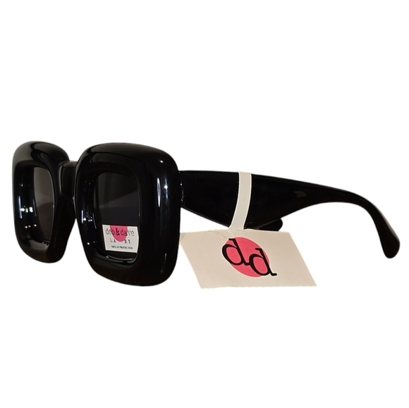 New! Deb & Dave Inflated Square Sunglasses in Black - Picture 2 of 7